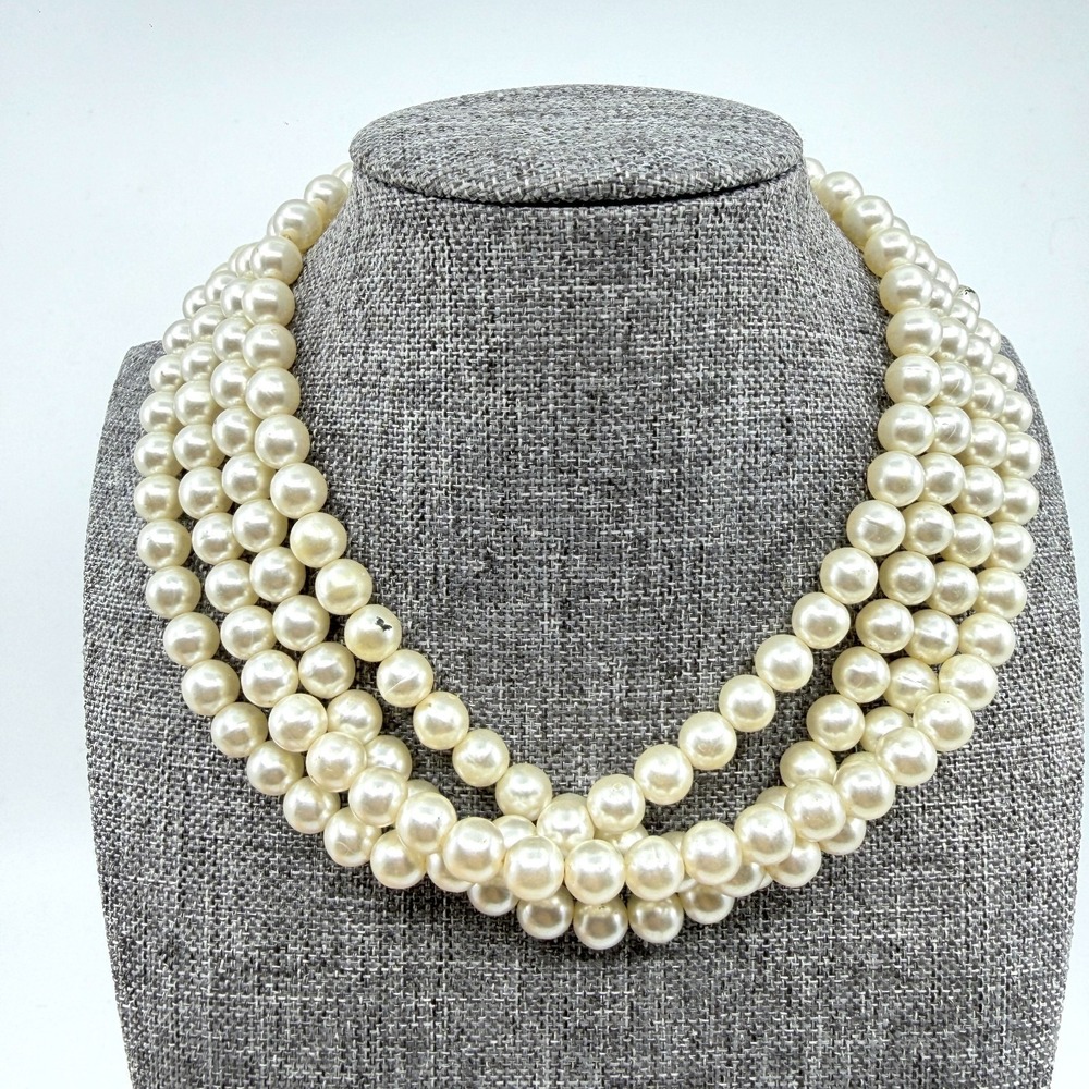 Cream Faux Pearl Multi Strand Necklace Chunky Coquette Statement Wedding Gift
